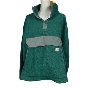 Carhartt Pullover Size 1X Fleece Green Snap Front Jacket Relaxed Fit Sherpa New